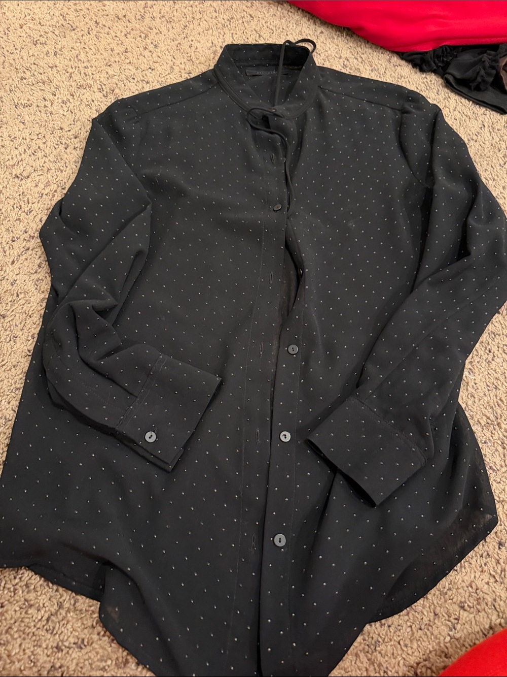 AllSaints Black Dot-Print Long Sleeve Blouse